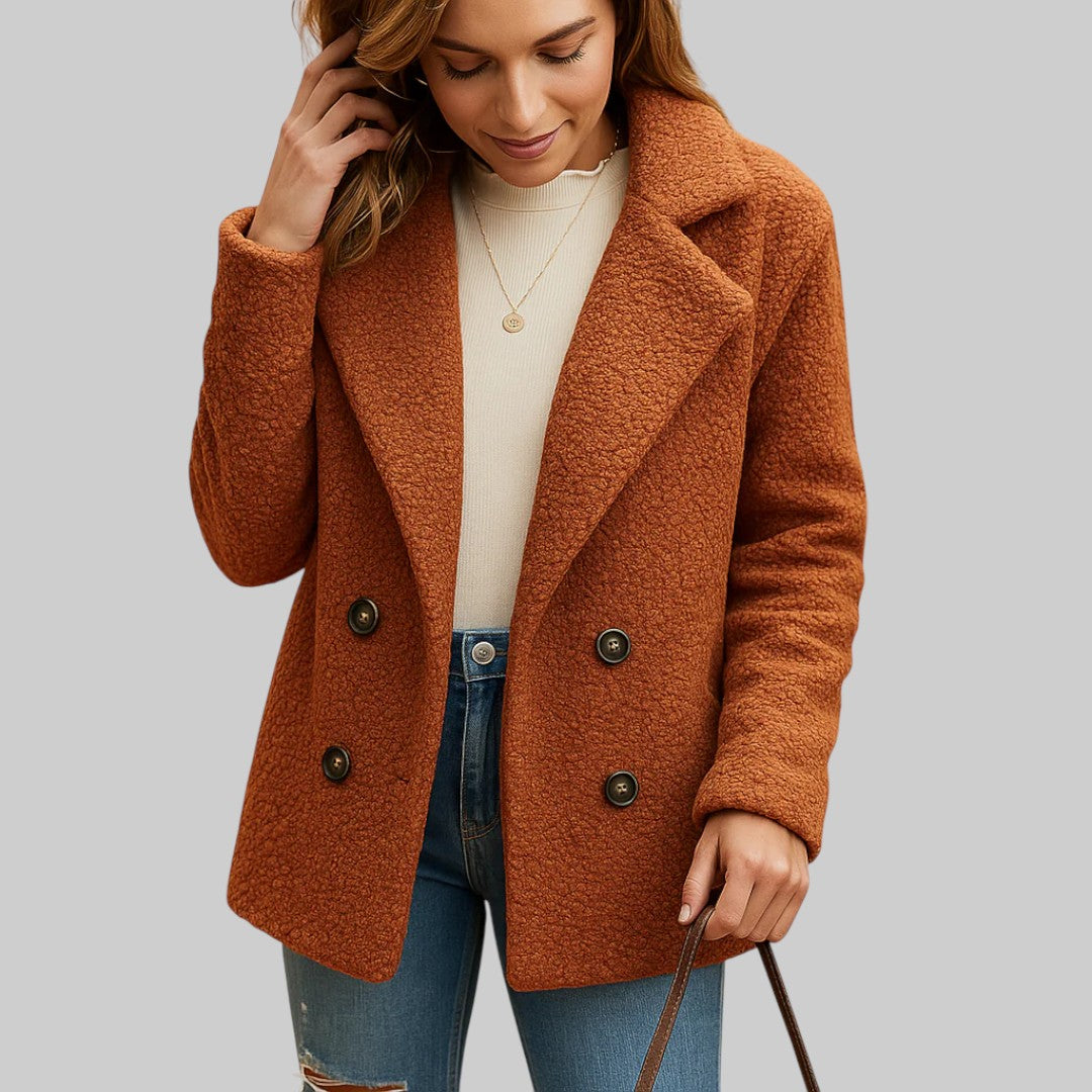 HENRIETA | LÜHIKE NAISTE TALVEKATE TEDDY MATERJALIST NUPPUDIGA