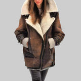 JANA | NAHKAVIATORI JAKK NAISTELE – PRUUN FLEECE VOODERDUSE JA KRAEGA